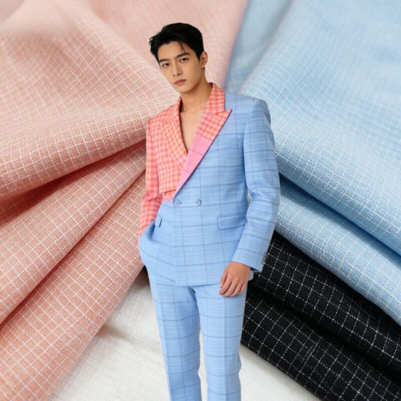 195gm 染色した糸 チェックスーツ 布 68%ポリエステル 30%レイオン 2%スパンデックス 制服用